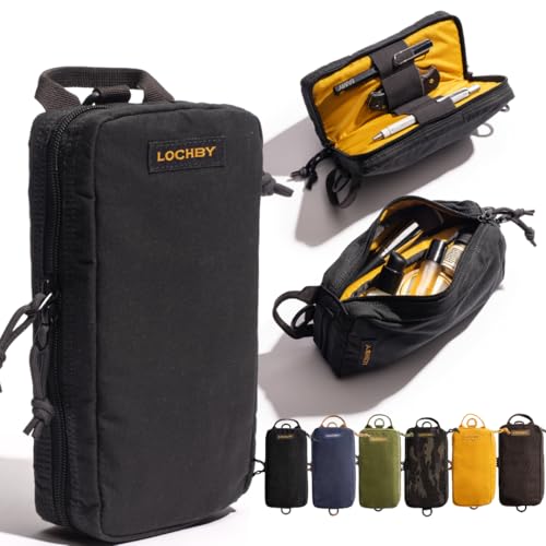 LOCHBY® Venture Pouch | Multipurpose Tactical Tool Bag | Water Resistant Waxed Canvas | Dual-Sided Zipper Pouch | for Motorcycle, Bike, EDC, Pen, Pencil, Art, Tech & Travel - color: Bumblebee, size: Regular