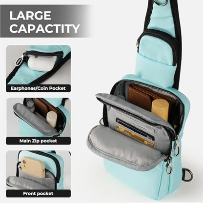 BROADREAM Sling Bag, Crossbody Bag with Anti-Theft Lock Zipper, RFID Blocking & Water Resistant for Travel Work Sport - color: Light Blue