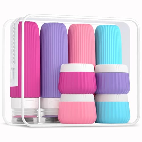 Mrsdry Travel Bottles for Toiletries 8 Pack, Tsa Approved Travel Size Toiletries 3 oz, Travel Containers for Toiletries, with Clear Bag, Leak Proof Silicone Squeezable Travel Essentials Creams Jars - color: Bright Colors, size: Bottle 3oz Jars 1oz