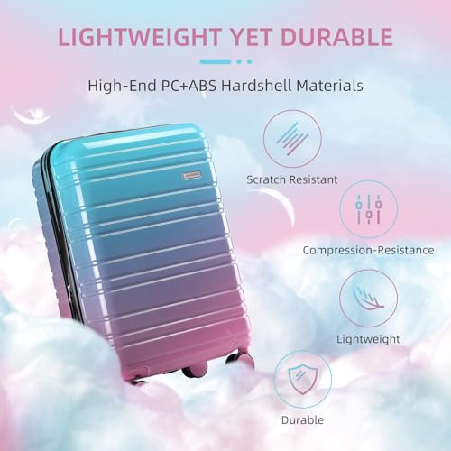 LARVENDER Carry on Luggage 22x14x9 Airline Approved Hardshell Suitcase with Wheels TSA Lock, PC+ABS Lightweight Suitcase Set for Women with Travel Backpack, Cotton Candy, 3 Piece Set - color: Cotton Candy-20BP, size: 3 Piece Set (Backpack/TB/20)