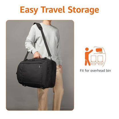 Amazon Basics Travel Backpack,Carry-On with Laptop Compartment, 1.55 cu. ft. Capacity,Expandable for 10% Extra Space,Convertible Backpack & Shoulder Bag,Multiple Pockets,13.8"W x 21.5"H x 9.5"D, Black - color: Black