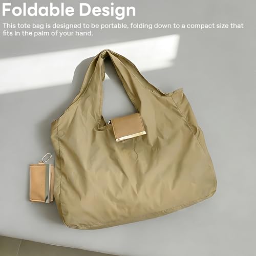 Foldable & Reusable Mini Handbag with Key Ring - Expandable Tote for Daily Errands and Travel - color: Coffee