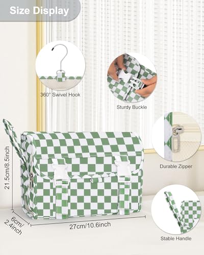 Relavel Travel Hanging Toiletry Bag for Women, Large Capacity Wash Bag with 360 degree Rotation Hanging Hook, Portable Toiletries Makeup Organizer Storage for Daily Use, Trip, Camping - Green Plaid - color: 03 Checkboard Green, size: Large
