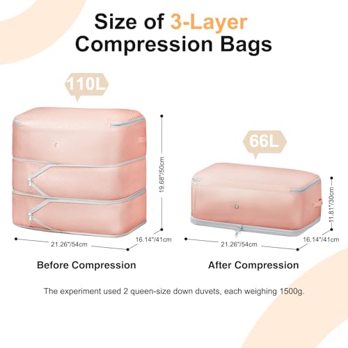 DIMJ Comforter Storage Bag - 110L Ultra Space Saving Self Compression Organize 6 Pack for Duvet, Pillow, Bedding, Blanket Storage Organizer Nylon Compression Bags - color: Pink, size: 110L x 6 Pack