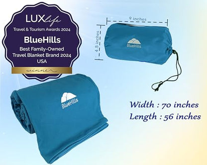 BlueHills Ultra Compact Travel Blanket in Portable Case Premium Soft Large Airplane Blanket Flight Essentials for Car Plane Train Hotel Layover Peacock Teal C004 - color: C004-teal
