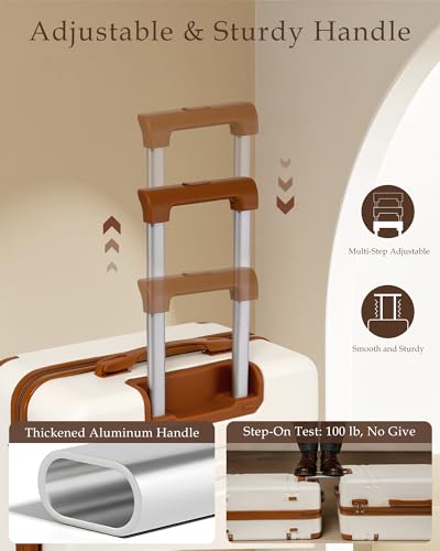 LONG VACATION Luggage Sets 5 Piece, Suitcases With Wheels, PC+ABS Hardshell Luggage Set with Spinner Wheels, TSA Lock (White Brown) - color: White Brown, size: 5 Piece Set (20, 24, 28 Inch)