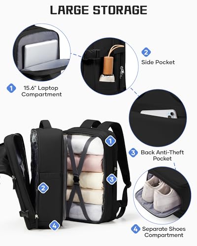 wepadre Vacuum Backpack Travel with Pump Travel Backpack with Vacuum System Expandable Vacpack Compression Backpacks for Travel Easy Vac Pack Carry on Luggage - color: Black