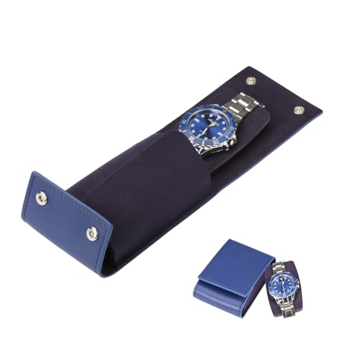 Travel Watch Case - Leather Watch Pouch with Velvet Lining, Single Case, Unisex | Business Travel and Office Christmas Gift (Blue) - color: blue, size: Square shape