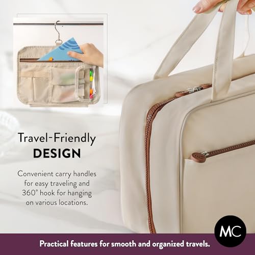 Kids Travel Organizer – Multi-Compartment, Water-Resistant Hanging Bag for Toys, Snacks, & Activities - Compact, Lightweight Design with Hook & Carry Handle - Perfect for Travel Use (Beige, Large) - color: Beige, size: Large