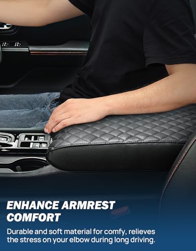 JOYTUTUS Center Console Cover Compatible with 2023-2025 2026 Pilot & 2024 Passport Ridgeline, Car Armrest Cover Console Pad Cushion, Black Leather Center Console Armrest Cover lid Middle Console Cover - color: Black