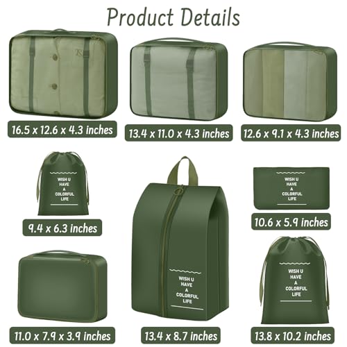 8 Set Packing Cubes for Travel Suitcase Organizer Bags Luggage Packing Cubes Set Travel Essentials Accessories Gifts for Women - color: Upgrade-Green