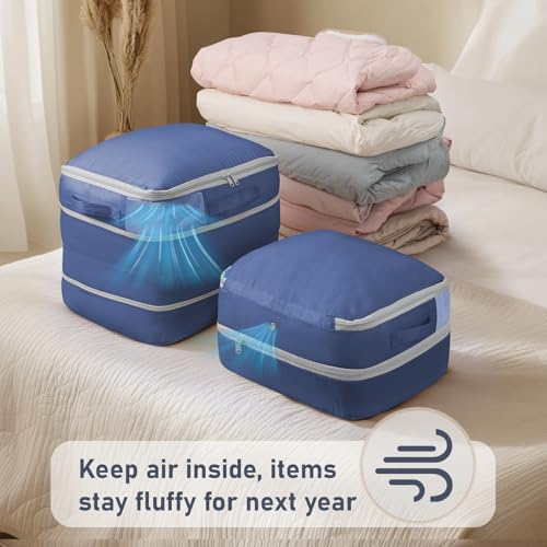 DIMJ Compression Storage Bags 8 Pack - Blanket Storage Bags with Window Zipper, Ultra Space Saving Self Compression Organizer for Puffer Jacket, Bedding, Lightweight Comforter Duvet, Sweater, Sheet - color: Navy Blue, size: 39L x 8 Pack