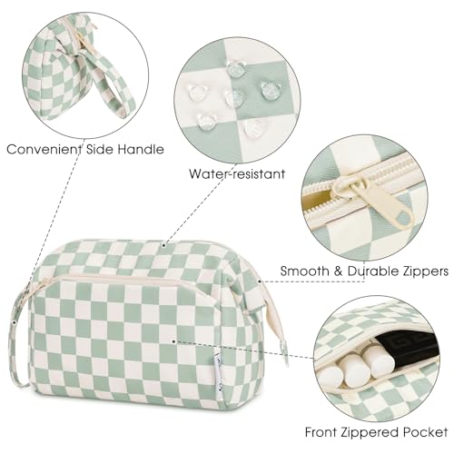 Narwey Makeup Bag Women Girls, Travel Toiletry Bag for Women Cosmetic Bag Organizer Make up Bag with Compartments Toiletries Medicine Bag (Mint Green Checkerboard) - color: Z-Mint Green Checkerboard