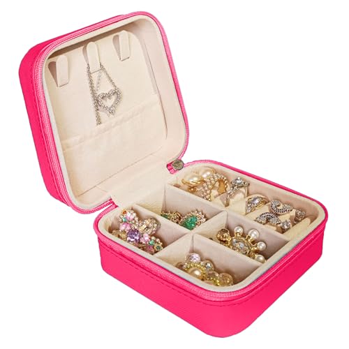 Small Travel Jewelry Box, Portable Mini Jewelry Leather Box Jewelry Ring Organizer Case Storage Holder Gift Boxes for Girls Women, hot pink - color: HotPink