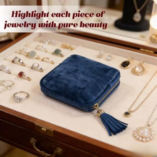 Small Travel Jewelry Case for Women, 6-Layer Velvet Organizer Pouch with Zipper, Anti-Scratch Portable Bag for Bracelets, Rings, Earrings & Necklaces (Ocean Blue) - color: Ocean Blue