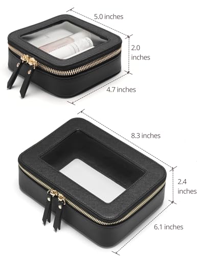 Popvibe Clear Makeup Bag Travel Cosmetic Case Transparent Toiletry Bag with Zipper, Portable Make Up Organizer Traveling Compact Car Bag for Essentials - color: Black, style: Mini & Medium