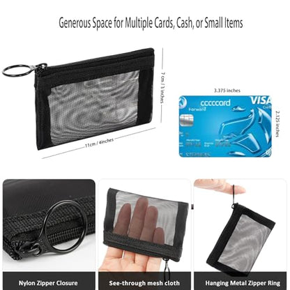 Patu Mini Zipper Mesh Bags, 3" x 4", Size XS / A8, 5 Pieces, Keychain Pouch Key Holder, Coin Purse, Clear Travel Kit Small Item Cosmetic Organizer, Black - size: XS A8, Mini (3" x 4", 5 pcs)