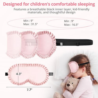 Kids Sleep Mask, 100% Real Mulberry Silk Eye Mask, Sleeping Mask for Kids with Adjustable Elastic Band, Soft & Light Blocking Eye Cover Gift for Boys Girls Teens Age 5+ (Pink) - color: Pink