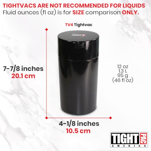 Tightvac 3 to 12 Ounces Airtight Smell Proof Container - Patented Vacuum Seal, Storage for Coffee, Herbs, Tea, Spices, Dry Goods - Odor Resistant Vacuum Jar, Black - color: Black