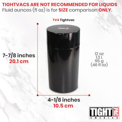 Tightvac 3 to 12 Ounces Airtight Smell Proof Container - Patented Vacuum Seal, Storage for Coffee, Herbs, Tea, Spices, Dry Goods - Odor Resistant Vacuum Jar, Black - color: Black
