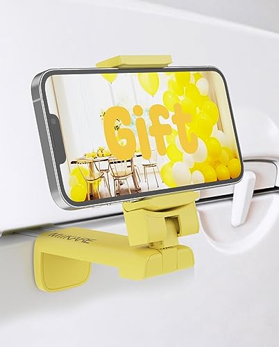 MiiKARE Airplane Travel Essentials Phone Holder, Universal Handsfree Phone Mount for Flying with 360 Degree Rotation, Accessory for Airplane, Travel Must Haves Phone Stand for Desk, Tray Table, Yellow - color: Yellow
