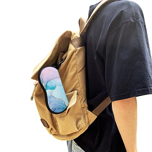 Sunglasses Soft Case with Carabiner Ultra Light Neoprene Zipper Glasses Case - color: Pink Blue Marble