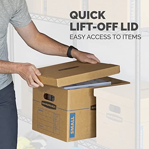 Bankers Box Small Classic Moving Box 15 Pack, Reinforced Handles, Tape-Free Assembly, Box with Lid, 15-in x 12-in x 10-in (7714209) - size: 15 Pack