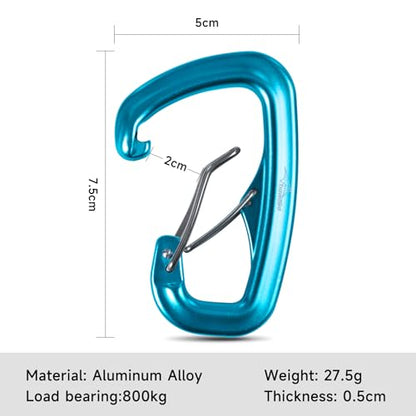 Heavy Duty Carabiner Clip Hook 8KN (1763 lbs), 2 PCS Ultra-Light Aluminum Caribeaners with Double Door D Ring Shape, for Hammock, Camping, Hiking, Backpacking, Dog Leash, Keychain Clip - style: 2#Lake Blue-2pc