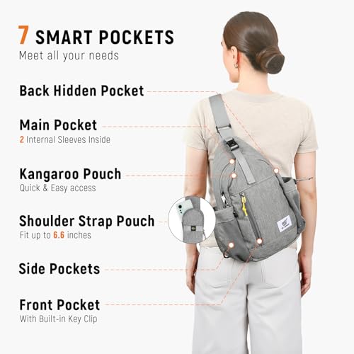 SKYSPER Sling Bag Anti-Theft Crossbody Bag RFID Travel Cross Body Shoulder Sling Backpack - color: Gray