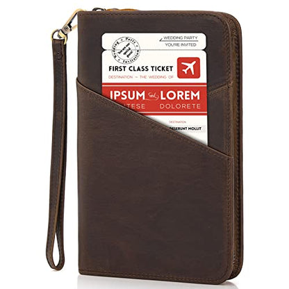 Polare Full Grain Leather Passport Holder With YKK Zipper RFID Blocking Travel Document Organizer Ticket Holder Cover Case Holds 2 Passports (Dark Brown) - color: Dark Brown
