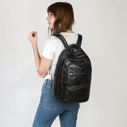 LATMAP Backpack for Women Men - Vegan Leather Backpack Purse Travel Carry-on Bag College Bookbag Work fits 16.5" Laptop, Black - color: Black