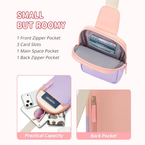 Birthday Gifts for 8 9 10 11 12 Year Old Teens Girls Kids, Fanny Pack Crossbody Bag Sling Belt Bags Purse, Dorm Travel Essentials for Girls Fashion, Preppy Tween Teen Girl Gift Trendy Stuff - color: Beige & Lavender Purple