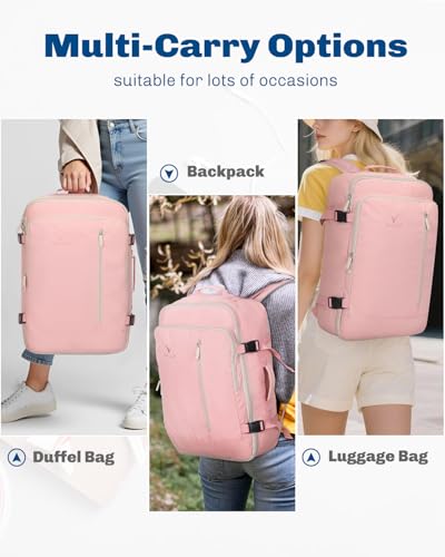Hynes Eagle Carry on Backpack 38L Large Travel Backpack for Women Flight Approved Weekender Bag Laptop Backpack Men 15 inches Light Pink - color: Light Pink