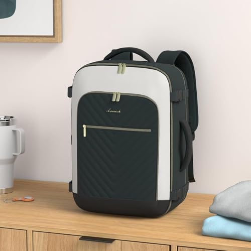 LOVEVOOK Large Travel Backpack for Women, TSA Carry on Backpack for Airplanes, 40L Personal Item Travel Bag for Women fits 17" Laptop,Waterproof Carry on Bag Airplane Approved with 3 Packing Cubes - color: Deep Water Green, size: 40L-4Pcs