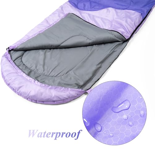 Sleeping Bag - 3 Seasons for Adults Kids Boys Girls Camping Hiking - Warm Cold Weather Lightweight Portable with Compression Bag for Backpacking in Spring, Summer, Fall and Winter - color: 4 lbs-Purple