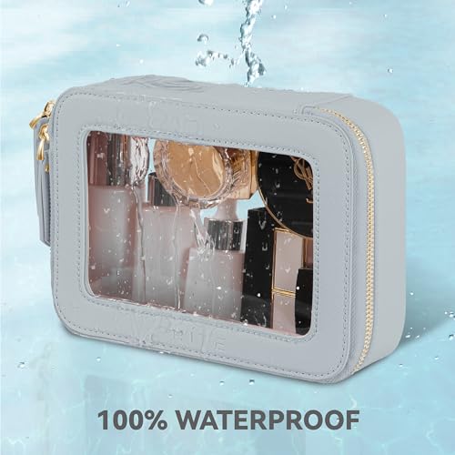 Prite Clear Makeup Bag Cosmetic Organizer Case Waterproof Travel Toiletry Bag Skincare Pouch with Golden Zipper(Grey) - color: Grey, size: Standard - Single Layer