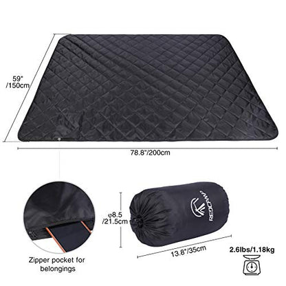 REDCAMP Large Camping Blanket with Sherpa Lining, Cold Weather Warm Outdoor Blanket Windproof for Camping Stadium, Hiking, Machine Washable （59"x 79"） - color: Black 59"x 79"