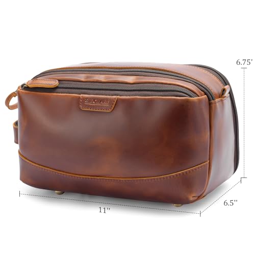 Polare Full Grain Leather Toiletry Bag for Men Large Travel Cosmetic Case Dopp Kit Shaving Kit Wash Pouch with YKK Zippers (Brown) - color: Brown