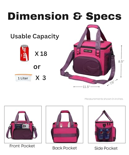 SUNNY BIRD 12L Large Insulated Lunch Bag, Leakproof and Foldable Lunch Cooler Box for Women Adult and Men, Fits 18 Cans (Purple) - color: Purple