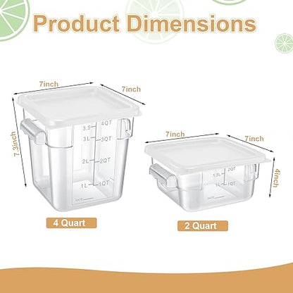 Barydat 4 Pcs Square Food Storage Containers with Lids Measurement Scales, 2qt & 4qt Clear Plastic Stackable Containers for Dough Proofing Baking Kitchen Restaurant and Pantry Organization(White) - color: White