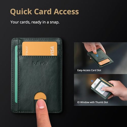 Buffway Slim Minimalist Front Pocket RFID Blocking Leather Wallets for Men and Women - Alaska Green - color: Alaska Green