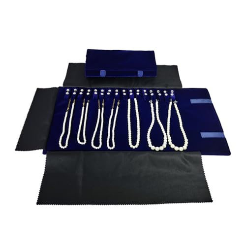 Velet Travel Jewelry Case Roll Bag Organizer for Necklace Bracelet Black Gray Velvet (Blue) - color: Blue