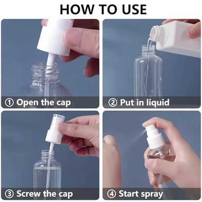 DTDNZKN 4 Pack 3.4 Oz (100ml) TSA Approved Travel Bottles, Travel Size Containers Spray Bottles with Labels - Fine Mist, Refillable, Reusable, Leak Proof