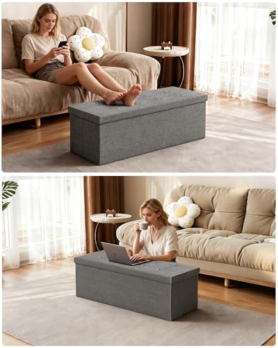 GLAXYFUR 43.3 inches Folding Storage Ottoman Bench Storage Chest Footrest for Bedroom, Entryway and Living Room, Holds up to 660 lb Dark Grey - color: Dark Grey