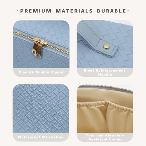 Travel Makeup Bag – Large Cosmetic Organizer with Waterproof PU Leather, Smooth Double Zipper & Tear-Resistant Lining, Toiletry Pouch for Women (Ice) - color: 03-Ice