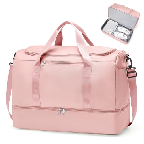 Extra Large Travel Duffle Bag,Carry on Overnight Weekend Bag with Shoes Compartment,Weekender Bags for Women for Travel Business Trips Sport Hospital - color: Pink, size: Extra Large