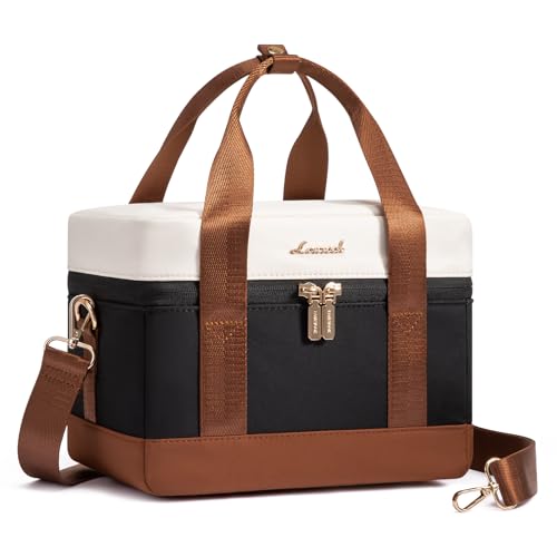 LOVEVOOK Insulated Lunch Bag for Women & Men - Cooler Lunch Tote and Lunch Box for Work and Travel, Black-beige-brown - color: Black-beige-brown, size: Large