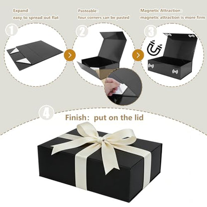 Aimyoo Black Gift Box, 13.8x9x4.3 in Presents Box with Lids Magnetic Closure Rectangle Collapsible for Groomsman Proposal Box, Wedding, Birthday Gift Packging 1 Pack - color: Black, size: 1 count (Pack of 1)