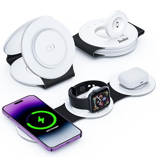 Hicober 3 in 1 Charging Station for Apple Multiple Devices, Foldable Travel Wireless Charger 18W for iPhone Air 17 16 15 14 13 Pro Max Plus &Apple Watch Series/Airpods Black&White - color: Black&White