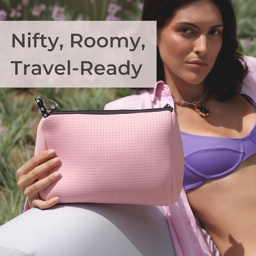 POPUPS Large Makeup Bag with Zipper, Pretty Pink - Waterproof Neoprene Cosmetic Bag 7.7 x 10.75 x 5 inches - color: Basic Pretty Pink